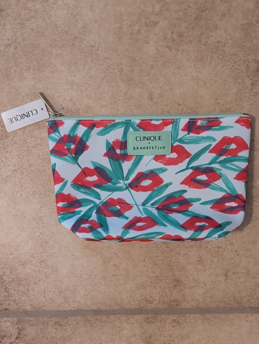 Clinique Lip Print Cosmetic Pouch - White, Red & Green